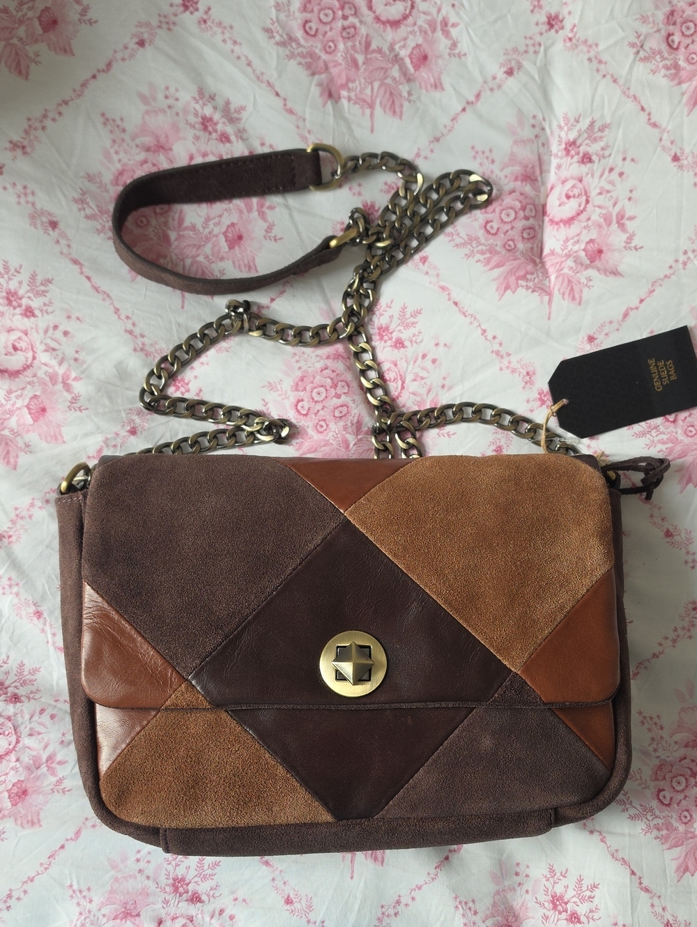 Patchwork Brown Leather & Suede Crossbody Bag